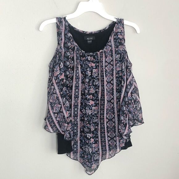 2/$20 Alyx Asymmetrical Dark Floral Tank Top Blouse - Picture 1 of 6